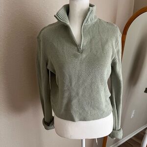 🩰Brandy Melville🩰Sage Green Ribbed Knit Quarter Zip Sweater